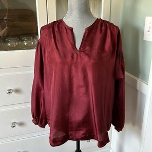 NWT Genuine Anokhi vintage silk top balloon sleeve pleated burgundy one size